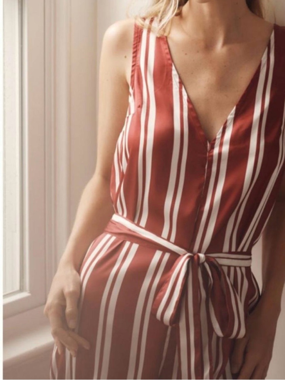 NWT Anthropologie Striped V-Neck Belted Sleeveless Sleep Romper Jumpsuit XS